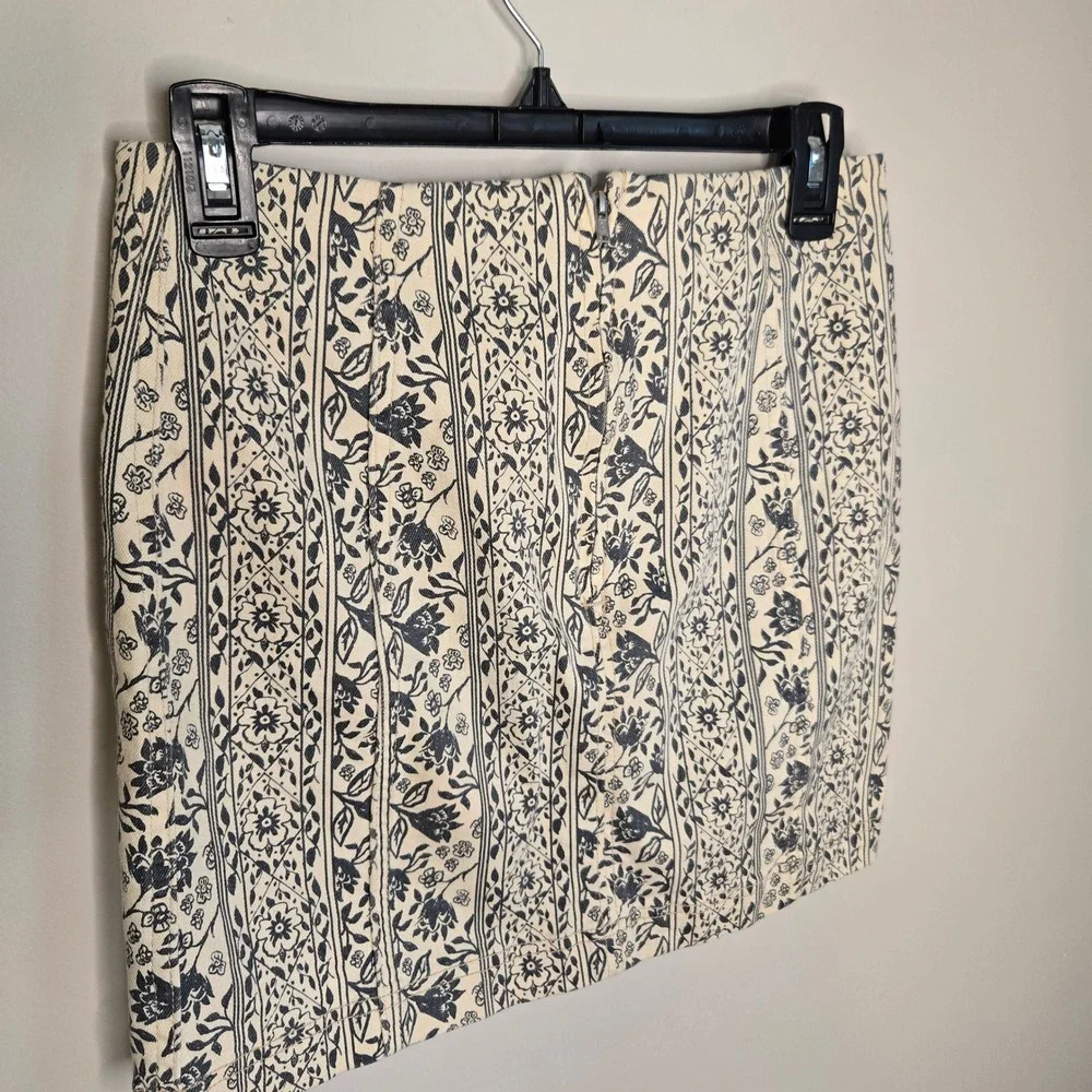 Free People Floral Stripe Mini Skirt Navy Cream Cotton Boho A-Line Size 6